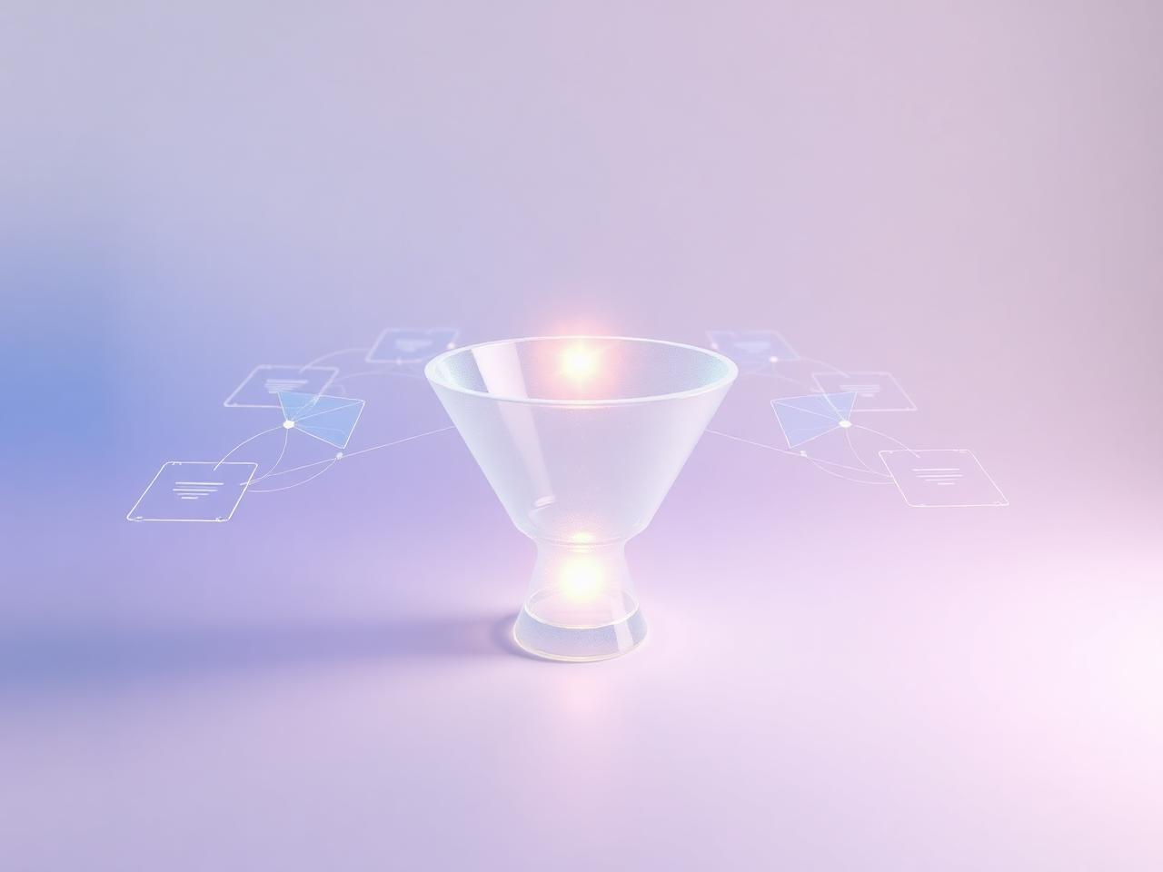 Answer engine flow — a question travelling through connected source nodes into a synthesised answer