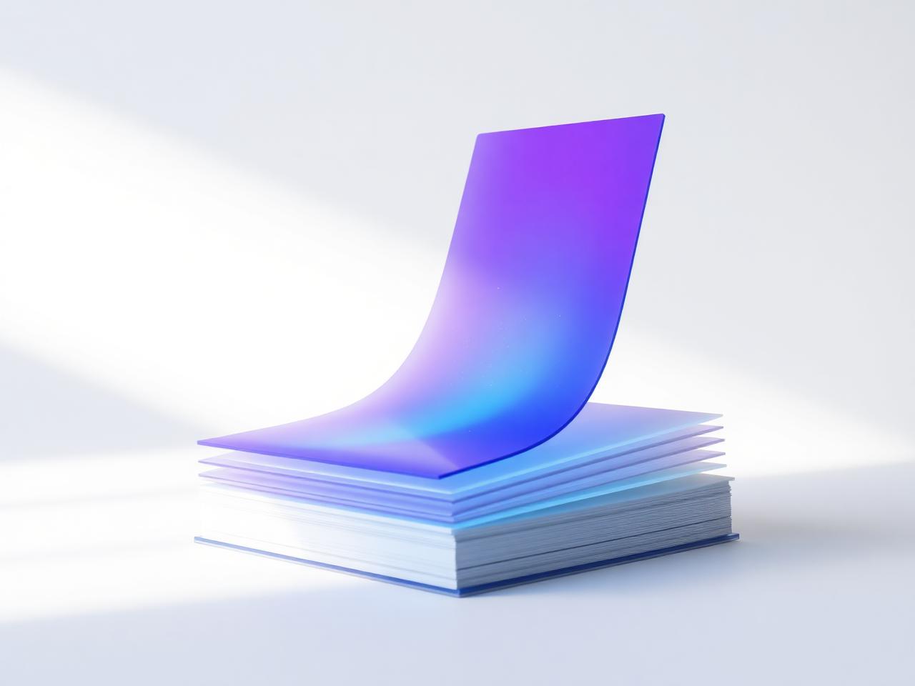 Floating editorial glass sheets representing articles