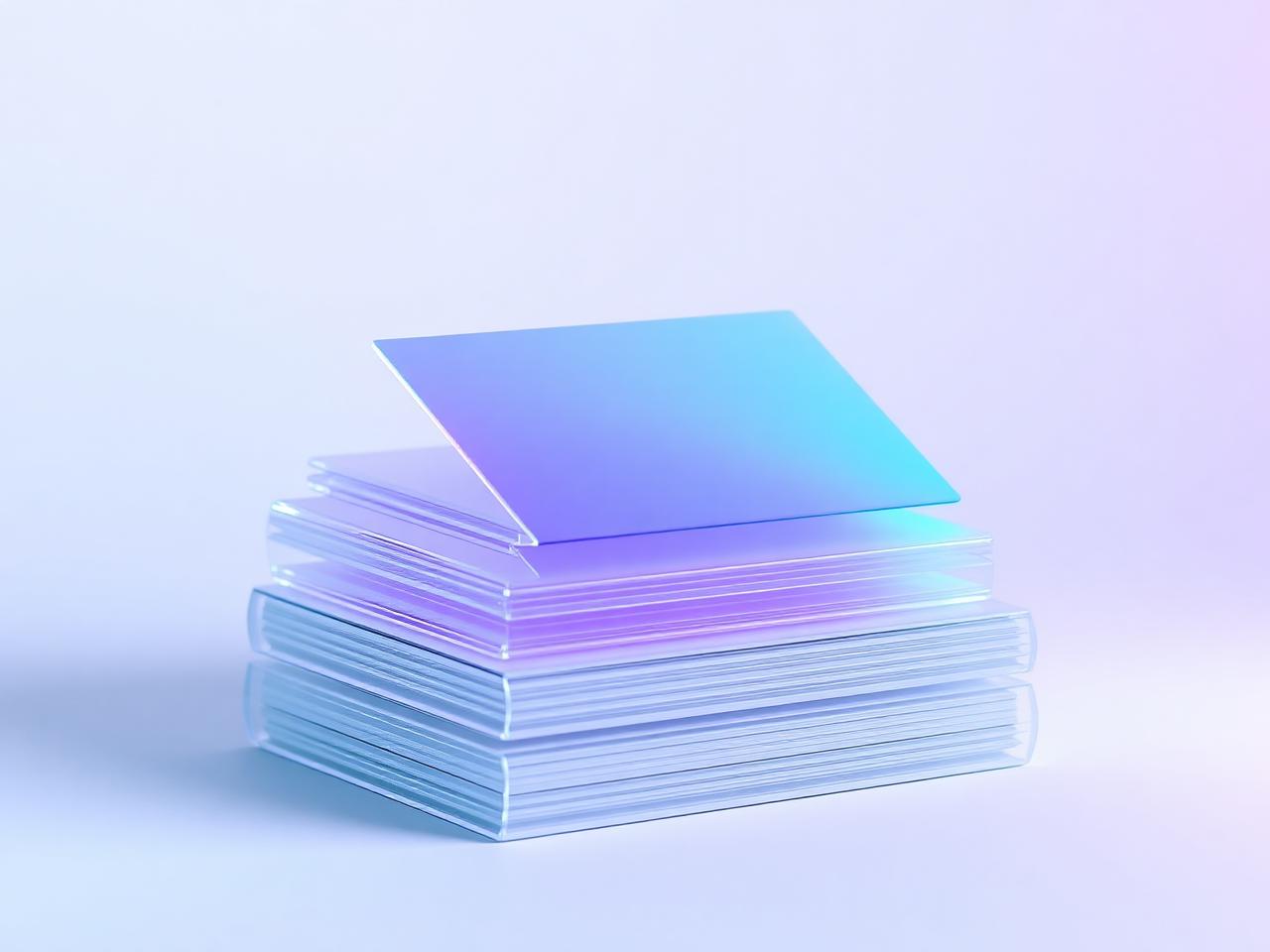 Frosted-glass knowledge cards stacked into a library